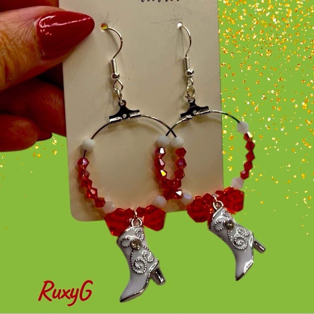 Orange 🍊 and Silver White Boot 👢 Earrings